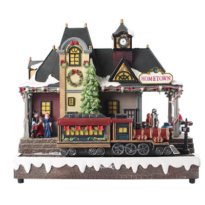 Wholesale animated moving train station christmas village | christmas decoration wholesale